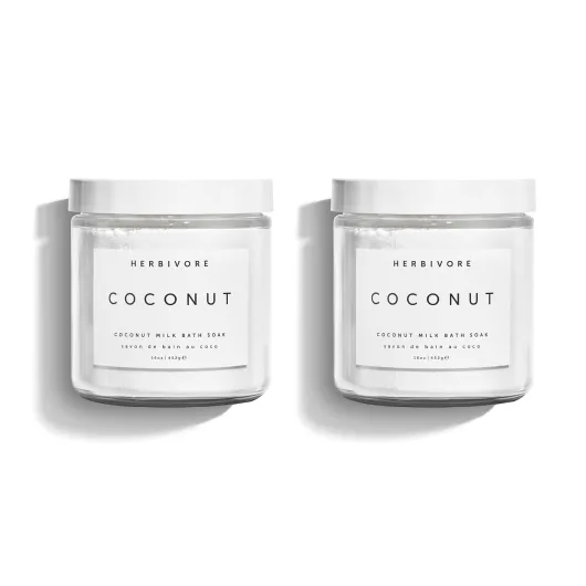 HERBIVORE Coconut Milk Bath Soak - Deeply Hydrating + Skin Softening, Soothing Light Coconut Scent, Vegan, Plant-Based 8 Ounce (Pack of 2)