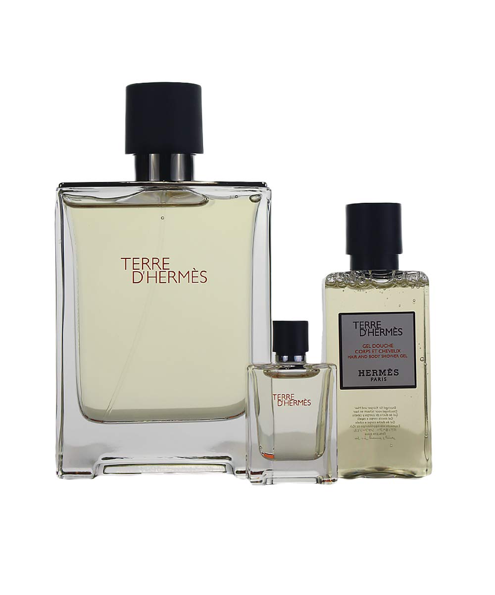 HERMES Terre D' 3 Pc - Gift Set for Men S/g 1.35 Oz + Edt 3.4 Oz + Edt 0.17 Oz, 3.4 Fl Oz