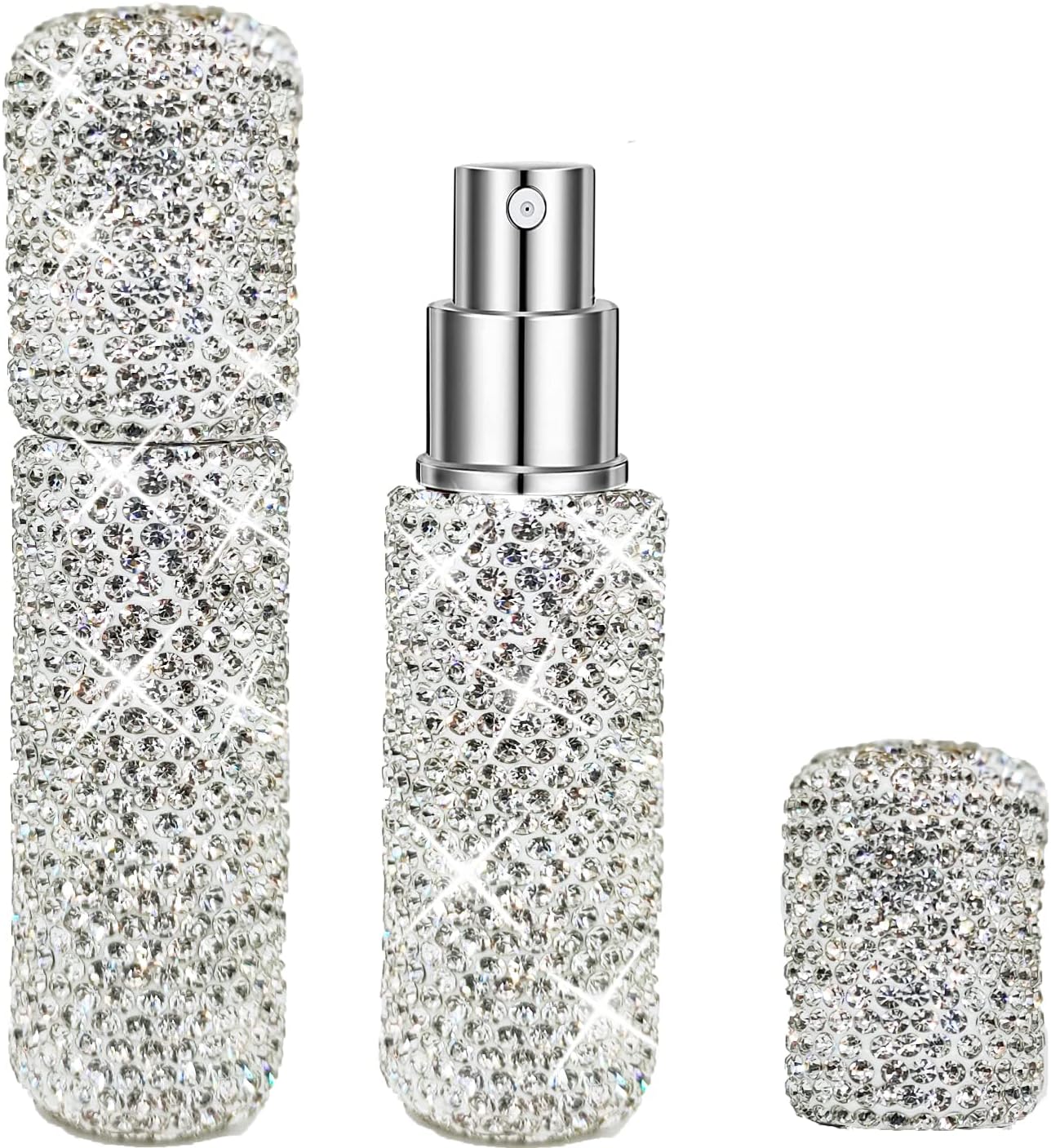 10ML Bling Perfume Spray Bottle, Rhinestone Travel Refillable Perfume Atomizer Bottle Bling Portable Mini Perfume Spray Dispensers - (Silver)