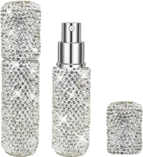 10ML Bling Perfume Spray Bottle, Rhinestone Travel Refillable Perfume Atomizer Bottle Bling Portable Mini Perfume Spray Dispensers - (Silver)