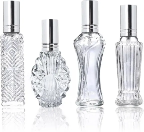 H&D HYALINE & DORA Vintage Refillable Perfume Bottles Glass Empty Spray Bottle Wedding Gifts Car Decor Set of 4 Silver