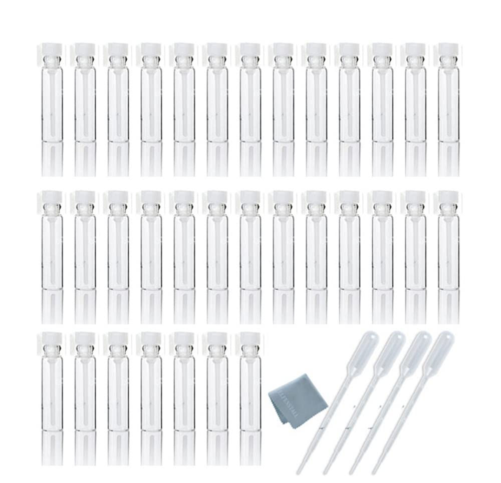 100PCS 1ml 1/4 Dram 1cc Empty Clear Glass Sample Vials for Essential Oils Aromatherapy Perfume DIY Liquid Free 10pcs 0.5ml Pipettes Droppers