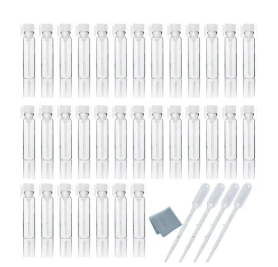 100PCS 1ml 1/4 Dram 1cc Empty Clear Glass Sample Vials for Essential Oils Aromatherapy Perfume DIY Liquid Free 10pcs 0.5ml Pipettes Droppers