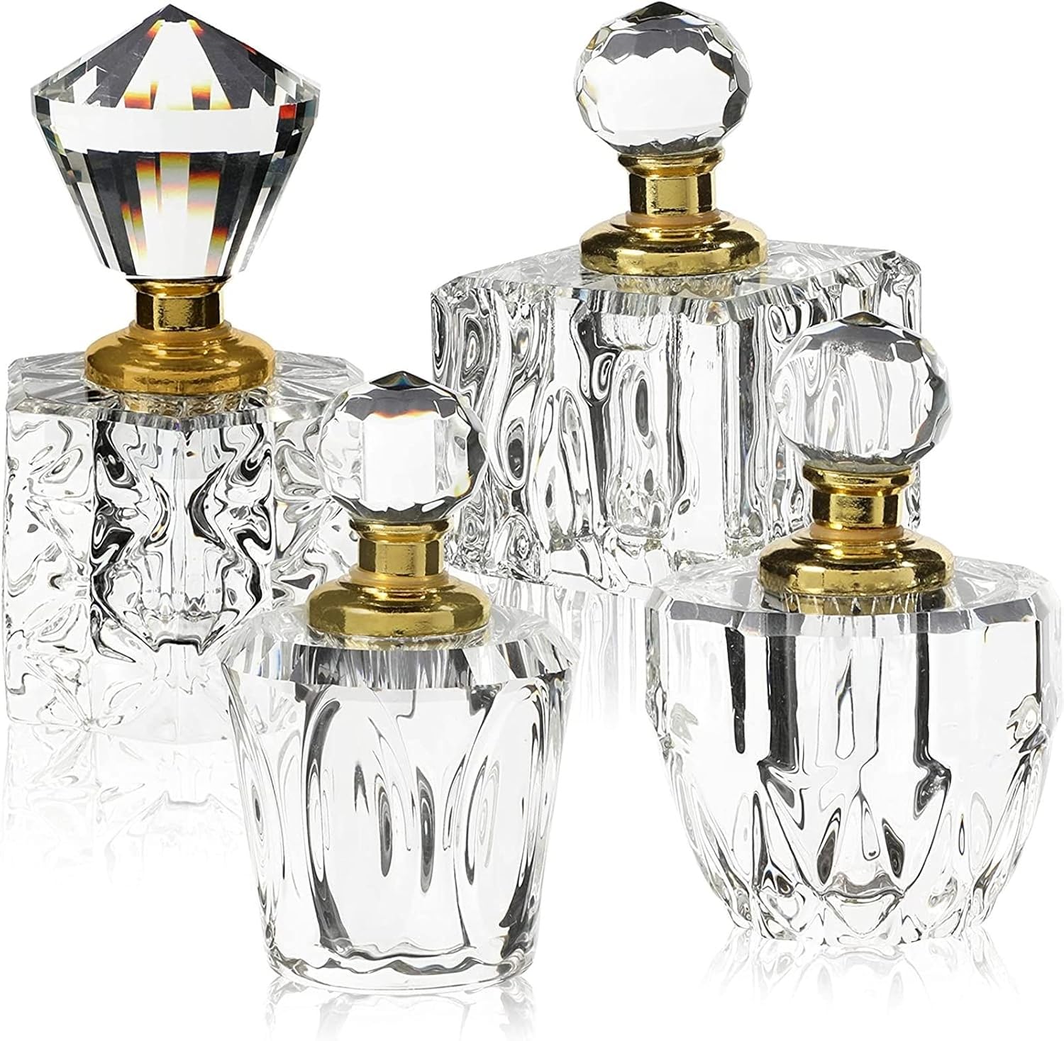 Okuna Outpost Crystal Perfume Bottle Set - Decorative Glass Perfume Bottles - Crystal Vanity Set - Pack of 4, 10 ml