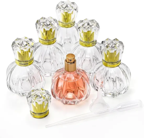 6 Pack 50ML / 1.7oz Glass Spray Bottles Pumpkin Shape Refillable Fine Mist Spray Perfume Bottle, Empty Crystal Glass Fragrance Atomizer Bottle with Droppers and Funnels