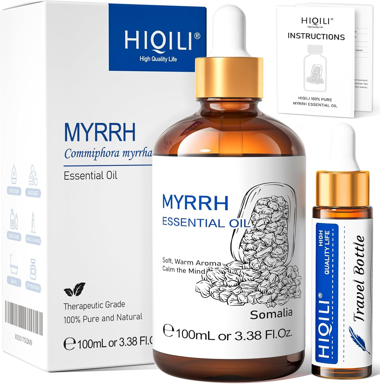 100ML Myrrh Essential Oil for Skin, Diffuser & Candle, 100% Pure and Natural - 3.38 Fl Oz Myrrh 3.38 Fl Oz (Pack of 1)