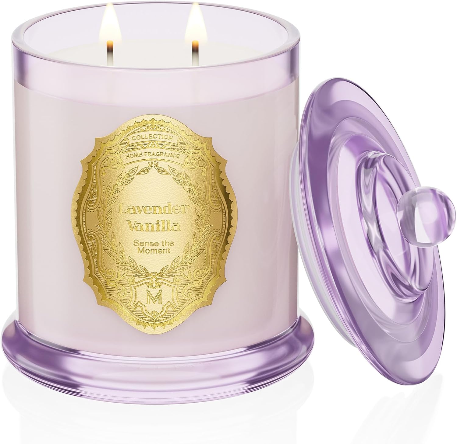 M&SENSE Lavender Vanilla Candles for Home Scented, 2 Wick 12.7oz Soy Wax Candles Non Toxic,70 Hours Long Burning,Luxury Candles Gift for Stress Relief, Meditation, Yoga