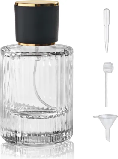 50ml/1.7 Oz Glass Spray Bottle Perfume Atomizer,Round Glass Perfume Travel Refillable Spray Bottle Empty with 3 Kinds of Dispenser (Clear2)