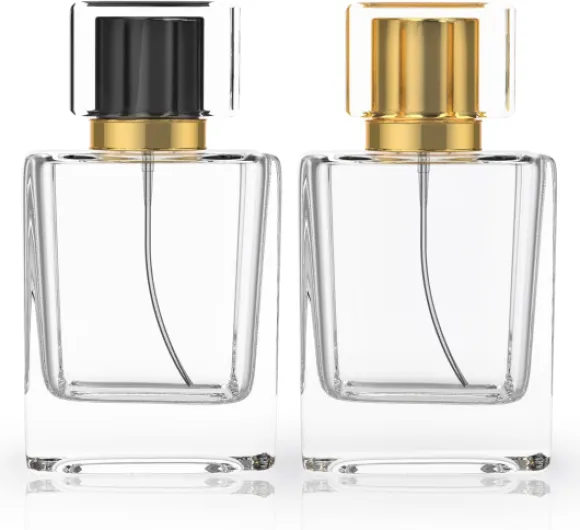 Refillable Perfume Bottle 2 Pack Glass Perfume Spray Bottle 50ml 1.7oz Large Empty Travel Perfume Atomizer Refillable,Replacement Perfume Bottles for Women Men 2 COLORS-BLACK GOLD