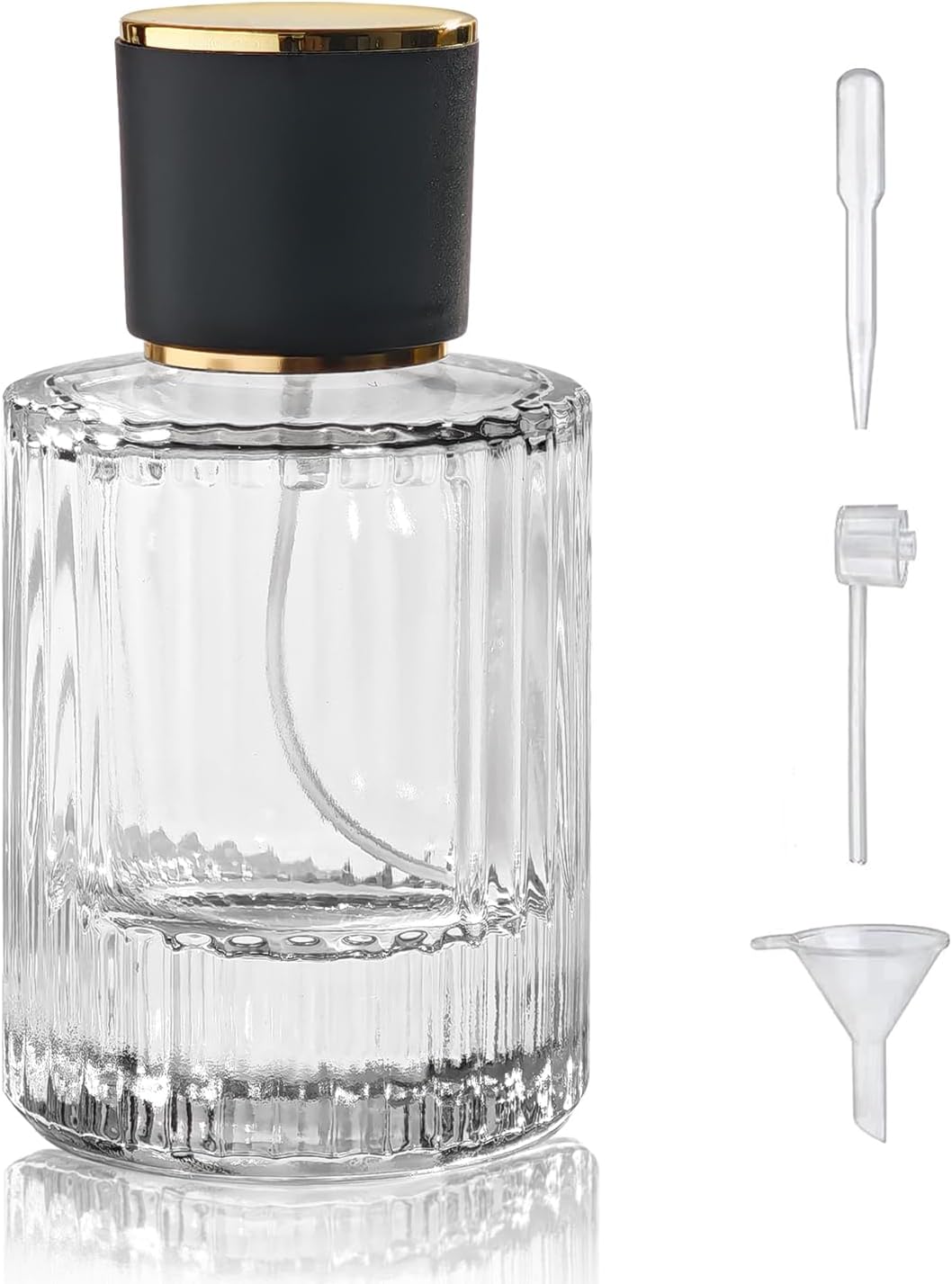 50ml/1.7 Oz Glass Spray Bottle Perfume Atomizer,Round Glass Perfume Travel Refillable Spray Bottle Empty with 3 Kinds of Dispenser (Clear2)