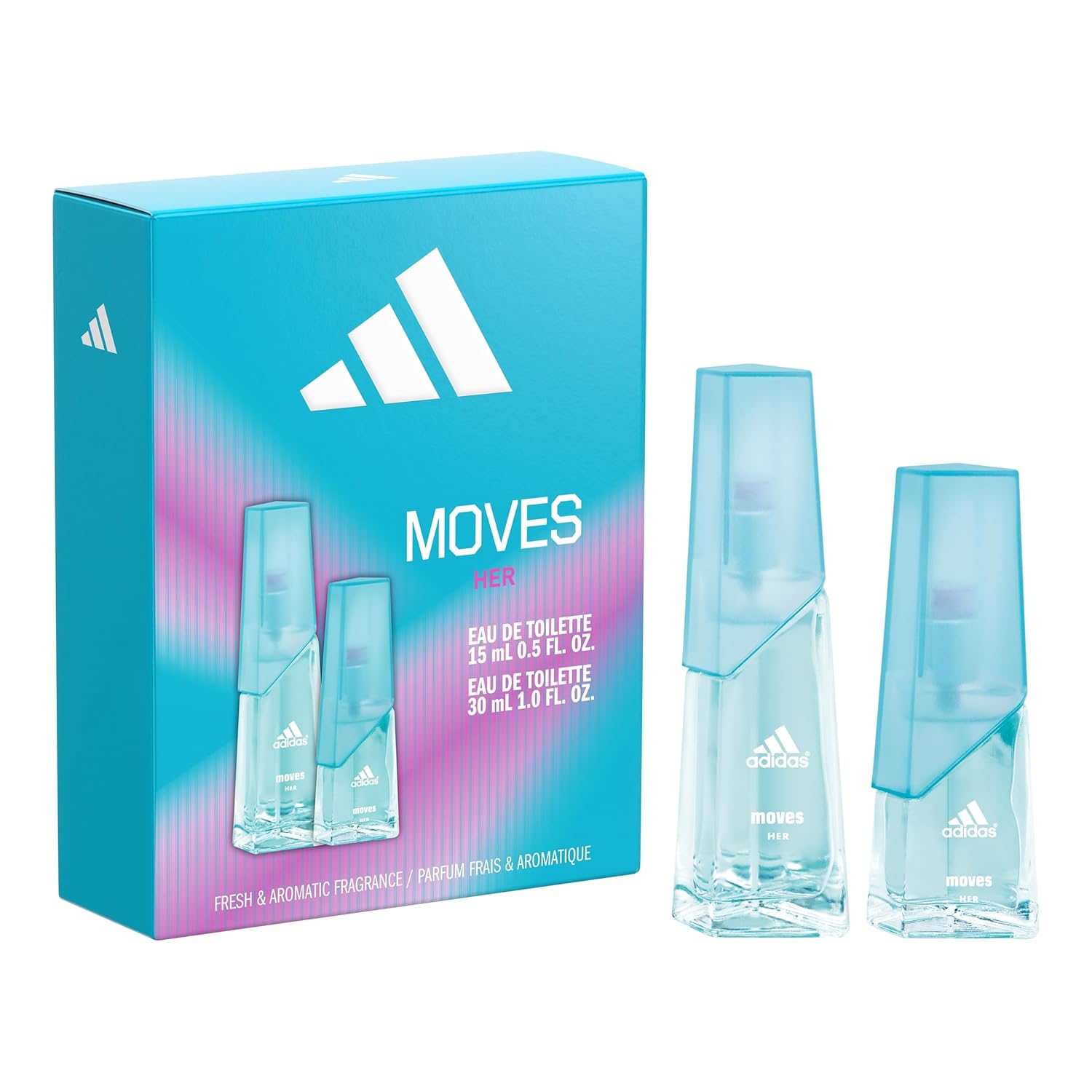 Moves for Her Giftset 0.5 fl oz EDT + 1 fl oz EDT, Notes of Grapefruit, Peppermint, Tomato, Women's Fragrance, Long Lasting, Sporty Fragrance, Travel Size Moves Her Giftset 0.75 Fl Oz (Pack of 2)