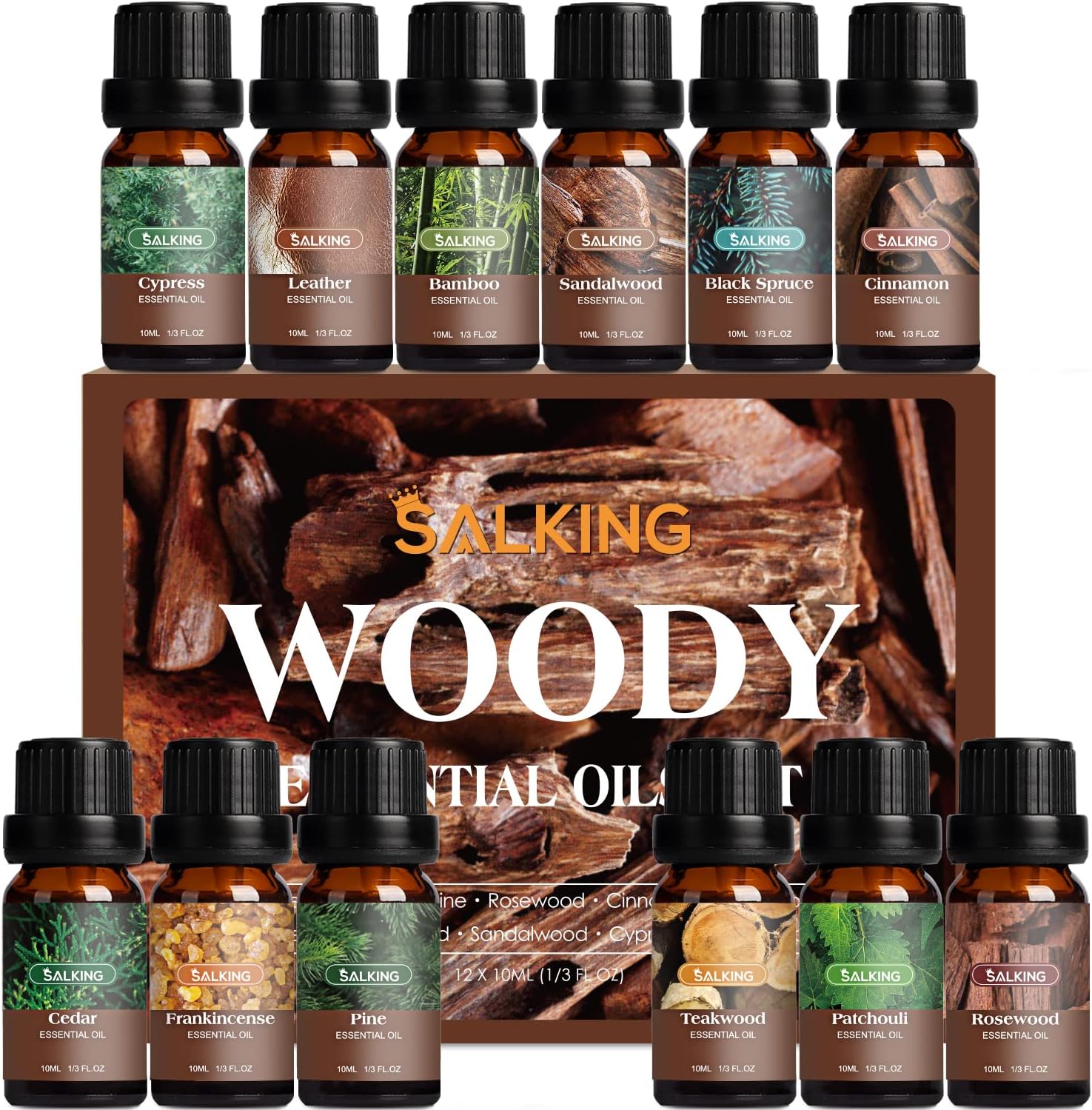 Woodsy Essential Oils Set for Men, Masculine Essential Oils, 12 x 10ml Natural Fragrance Essential Oils for Diffuser, Candle & Soap Making, Manly Essential Oil Gift for Husband