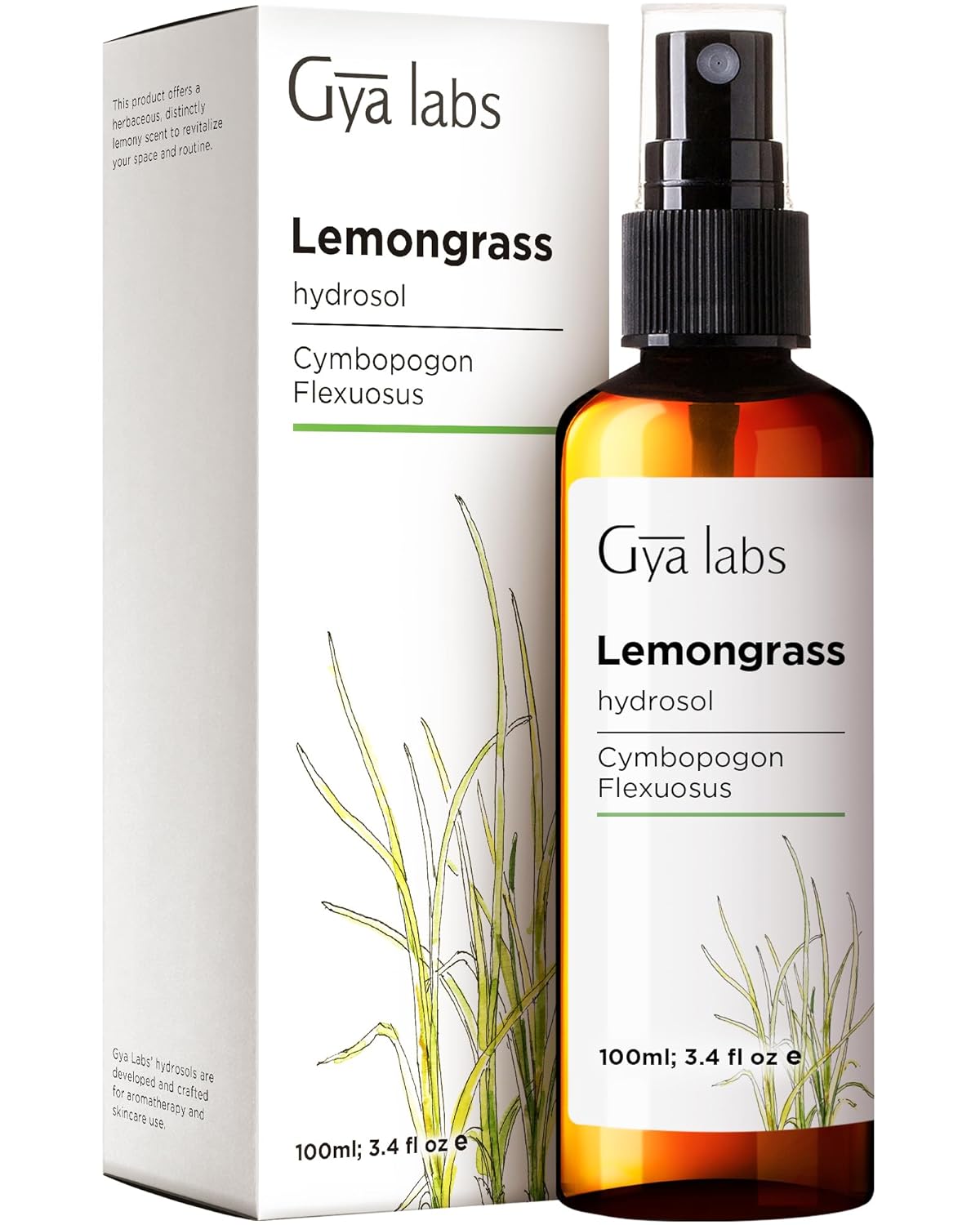 Lemongrass Hydrosol, 3.4 Fl Oz - Lemongrass Spray for Face, Skin, Body, Hair, Outdoor Use, Aromatherapy - Cultivated In Thailand With No Synthetic Additives
