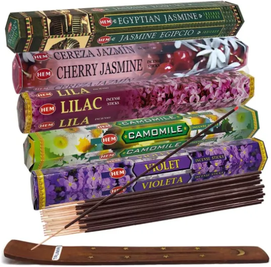 Incense Sticks Variety Pack #13: 5 Fragrances (Egyptian Jasmine, Cherry Jasmine, Lilac, Camomile, Violet) - 100 Sticks (20 of Each) with Holder Flowery Assort 1