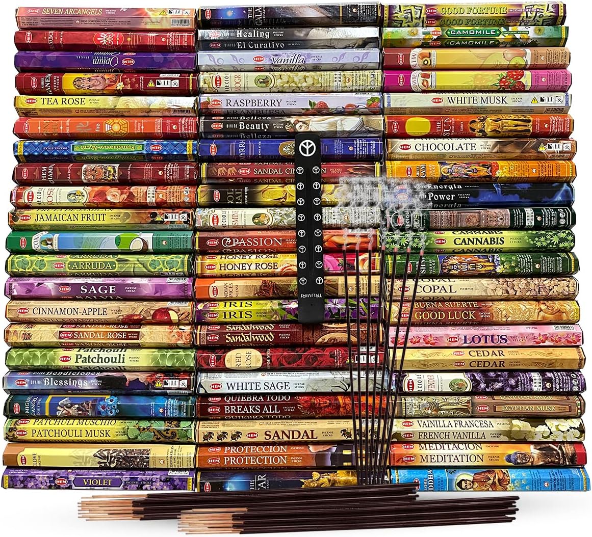 Hem Incense Sticks Variety Pack of 12 Randomly Selected Hexa Fragrances and Incense Stick Holder Bundle Total 240 Sticks Random 12