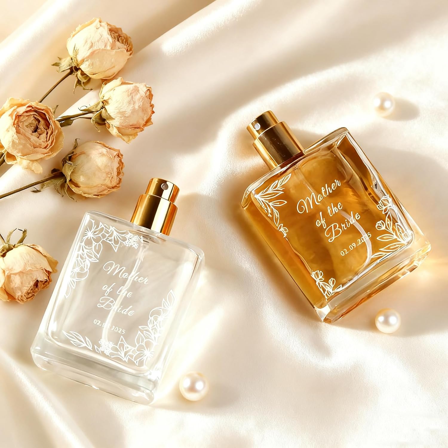 Free Personalized Engraving Floral Border Glass Perfume Bottle with Name, Customized Refillable Perfume Bottles for Bride Mother Women, Mini Portable Gift for Wedding Travel Party Birthday Couples