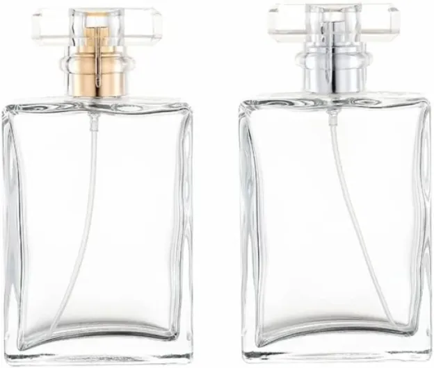 2 Pack Clear Glass Perfume Atomizer,100ml Empty Refillable Spray Bottle for Men and Women,Portable Fragrance Fine Mist Spray Bottle Perfume Dispenser for Travel (Gold+Silver) 3.4 Ounces clear