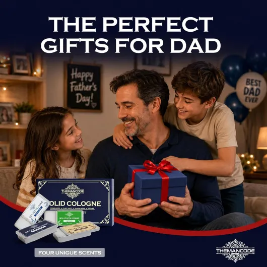 THEMANCODE Solid Cologne Men, Father Day Gifts for Men Dad Grandad from Daughter Son, Solid Perfume with Sandalwood, Vetiver, Cedarwood, Sage Scents, 4 Pack