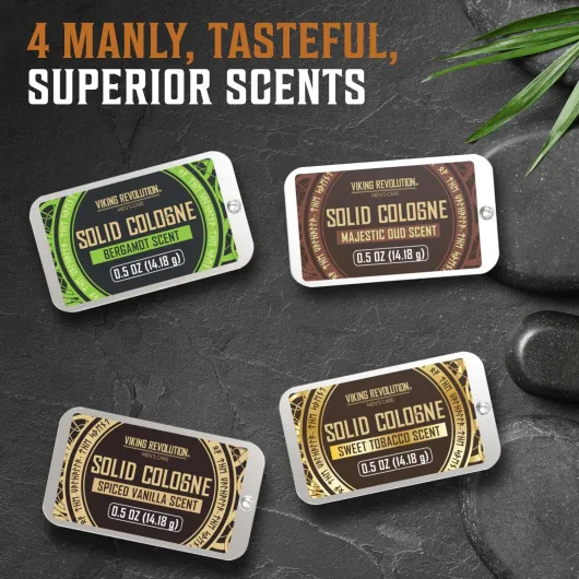 Cologne For Men - Mens Cologne - Solid Cologne Men with Spiced Vanilla, Sweet Tobacco, Majestic Oud, Bergamot - Gifts for Men - 4 Pack - 4 x 14 g Spiced Vanilla, Sweet Tobacco, Oud, Bergamot